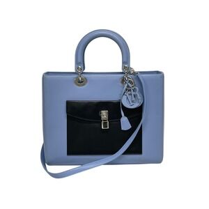 Christian Dior Diorissimo Handbag Blue Black Leather